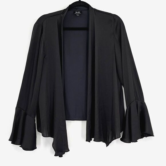 Bardot Womens Satin Open Front Cardigan Drapey Lightweight Bell Cuffs Black‎ M - Picture 1 of 8